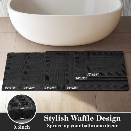RESARE Waffle Bathroom Runner Rugs, Non Slip Boho Bath Mat 24"x72" Black