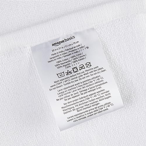 Amazon Basics Non-Slip Cotton Bath Mat, 100% Cotton Absorbent, Machine Washable, 31" L x 20" W, Bright White
