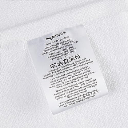Amazon Basics Non-Slip Cotton Bath Mat, 100% Cotton Absorbent, Machine Washable, 31" L x 20" W, Bright White (Pack of 2)