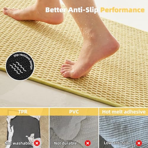 TYUU Bathroom Runner Rug, Long Bath Mat Washable Thin Quick Dry Low Pile Bathroom Runner Rugs 24 x 60 Non Slip, Yellow 24"x60"