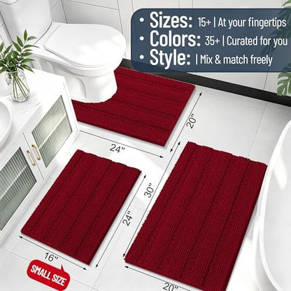 Smiry Thick Small Chenille Bathroom Rugs 24x16, Absorbent Bath Mat, Red