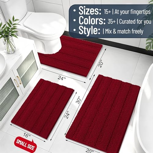 Smiry Thick Chenille Bathroom Runner Rugs 44x24, Absorbent Bath Mat, Red