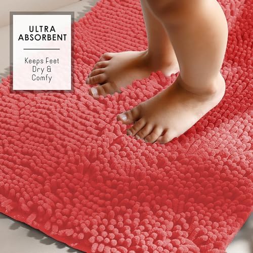 Hearth & Harbor Bathroom Rugs, Chenille Bath Mat - Machine Washable Bath Mats for Bathroom Non-Slip Backing Rubber, Quick Dry Bathroom Mat