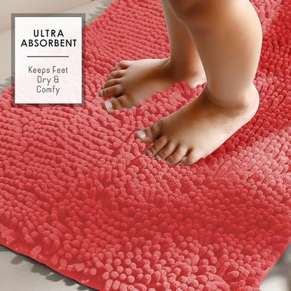 Hearth & Harbor Bathroom Rugs, Chenille Bath Mat - Machine Washable Bath Mats for Bathroom Non-Slip Backing Rubber, Quick Dry Mat - Rose Bath Rug, 17x24-20x32-20x24