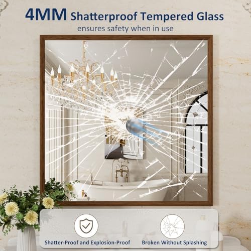 WEER Walnut Bathroom Vanity Mirror 36X36 Inch