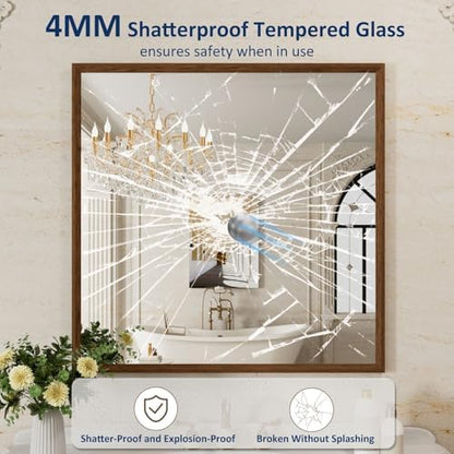 WEER Walnut Bathroom Vanity Mirror 36X36 Inch