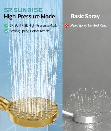 SR SUN RISE Filtered Shower Head with Handheld High Pressure 9 Spray Mode Showerhead Detachable Shower Head Water Softener Filters Beads for Hard Water Remove Chlorine 4 Filters Brushed Gold