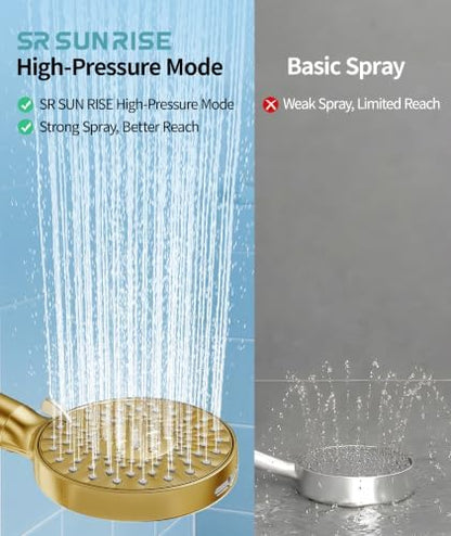 SR SUN RISE Filtered Shower Head with Handheld High Pressure 9 Spray Mode Showerhead Detachable Shower Head Water Softener Filters Beads for Hard Water Remove Chlorine 4 Filters Brushed Gold