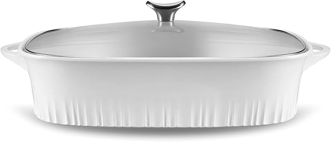 CorningWare QuickHeat 5.7-QT Cast Aluminum Roaster With Lid & Non-Stick Ceramic Interior, Lightweight and Fast Even Heat Baking & Cooking, For Meats, Soup, Browning, Searing, French White