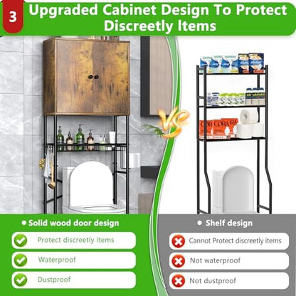 Over The Toilet Storage Cabinet - 2-Door Bathroom Organizer Shelf, Freestanding Space-Saver Toilet Rack with Privacy Protection, Water-Resistant Above Toilet Storage Cabinet for Small Bathrooms(Brown)