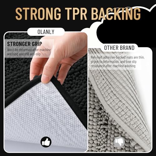 OLANLY Thick Toilet Rugs U-Shaped 24x20, Soft Chenille Bath Mat, Black