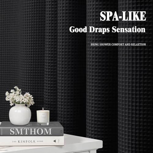 Extra Long Waffle Shower Curtain Heavyweight Cotton Fabric Navy Blue 72Wx84L