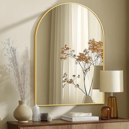 Arched Bathroom Mirror for Wall, 40" x 28" Metal Frame Vanity Mirror, Gold