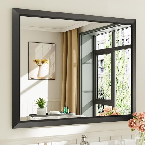 Briivue Black Metal Framed Bathroom Wall Mirror, 40x32 Inch