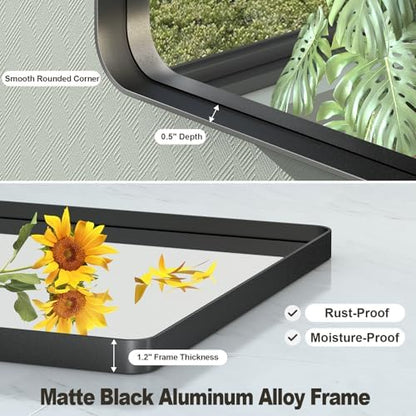 20x30 Inch Black Framed Bathroom Mirror for Wall, Matte Metal Framed Wall Mirror, Rounded Corner Rectangle Bathroom Vanity Mirror, Anti-Rust, Shatterproof (Horizontal/Vertical)
