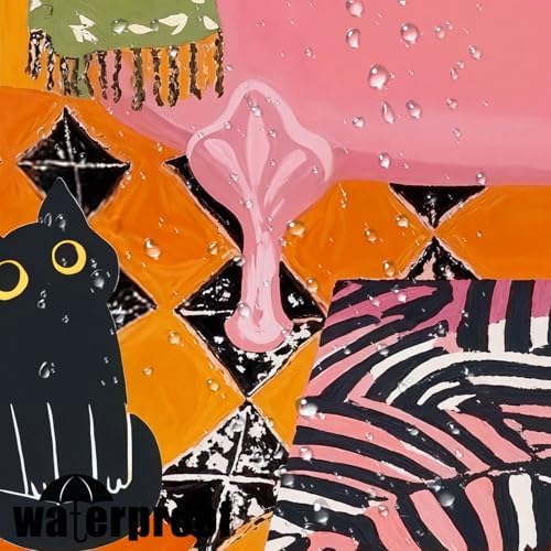 Funny Cat Shower Curtain Boho Cute Fun Black Cats Matisse Shower Curtains for Bathroom Kitten Green Tropical Plant Leaves Pink Orange Yellow Waterproof Fabric Bath Curtain Decor 72 X 72 Inches