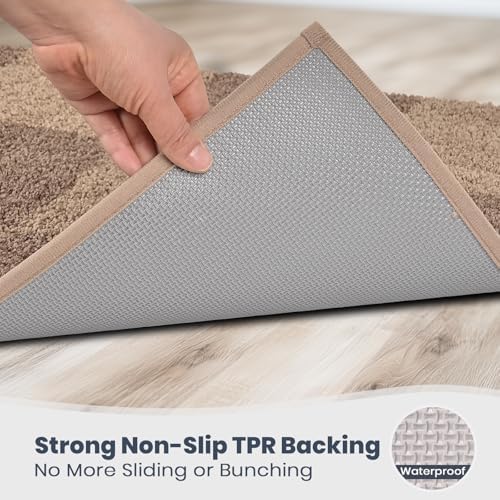 PURRUGS Bathroom Rug Non-Slip Machine Washable 30" x 60", Super Absorbent and Quick-Dry Bath Mat, Extra Soft and Plush Bath Rug for Shower, Bathtub and Sink, Grayish Brown & Coffee
