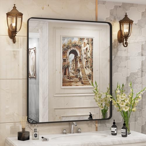 32x36 Inch Black Metal Framed Bathrrom Mirror for Wall