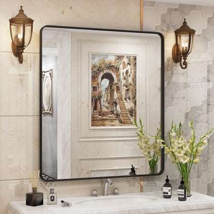 32x36 Inch Black Metal Framed Bathrrom Mirror for Wall