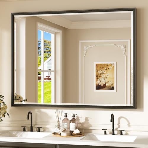 Keonjinn 48" x 36" Black Framed Bathroom Mirror, Rustproof Aluminum Alloy