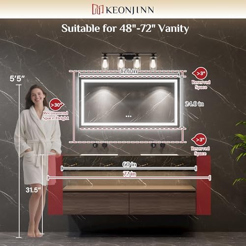 Keonjinn 48" x 24" LED Bathroom Mirror with Lights, Bluetooth Speaker
