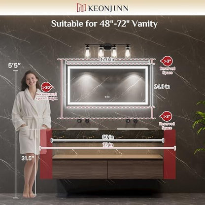 Keonjinn 48" x 24" LED Bathroom Mirror with Lights, Bluetooth Speaker