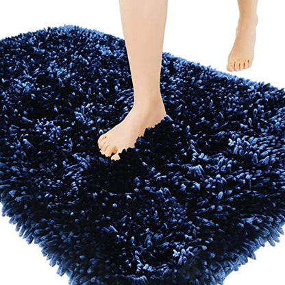 Yimobra Chenille Bathroom Rugs Non Slip, Extra Thick Soft Absorbent Bath Rug 31.5x20 Inch, Machine Washable Quick Dry Bath Mat for Bathroom Floor, Tub and Shower, Home Decor Accessories, Navy Blue