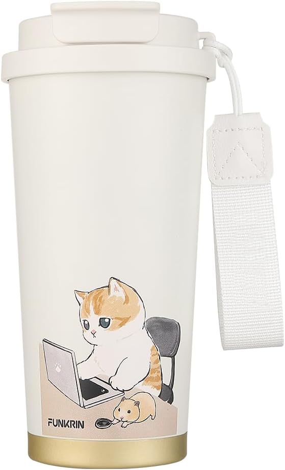 Funkrin Coffee Travel Mug with Flip Lid, 16oz Insulated Tumbler Cup with Ceramic Coating, Double Wall Vacuum Leak-Proof Tumbler for Office School Party Camping