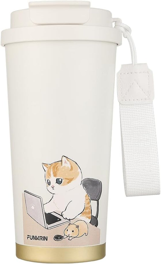Funkrin Coffee Travel Mug with Flip Lid, 16oz Insulated Tumbler Cup with Ceramic Coating, Double Wall Vacuum Leak-Proof Tumbler for Office School Party Camping