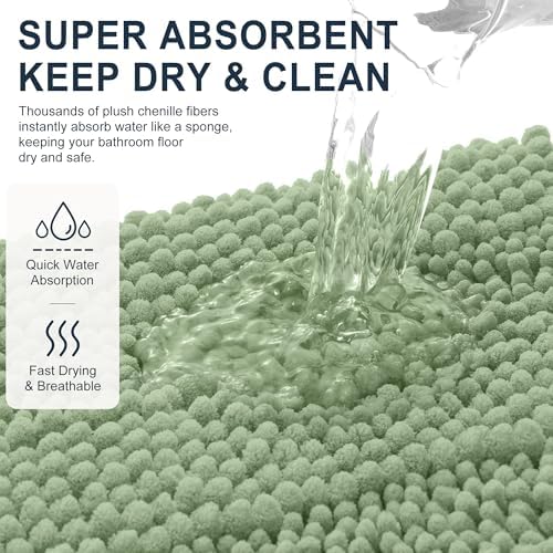 Smiry Thick Chenille Bathroom Runner Rugs 59x20, Soft Bath Mat, Sage Green