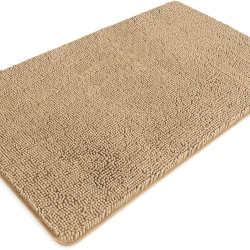 Bathroom Rugs 30 x 50 Inch – Extra Large Bath Mat | Absorbent and Washable Thick Chenille Bath Rugs Non-Slip Runner Rug for Bathroom, Shower, Tub(Beige)
