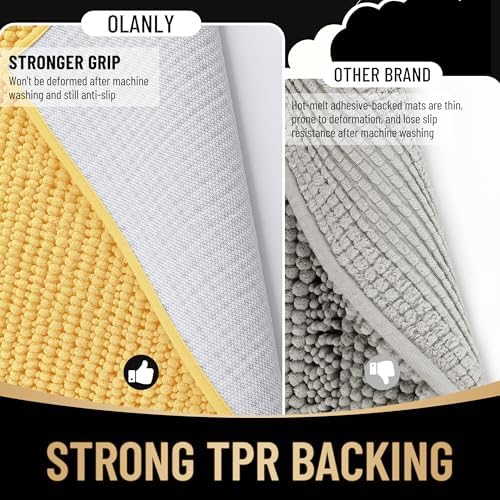 OLANLY Thick Chenille Bathroom Rugs 36x24, Soft Absorbent Bath Mat, Yellow
