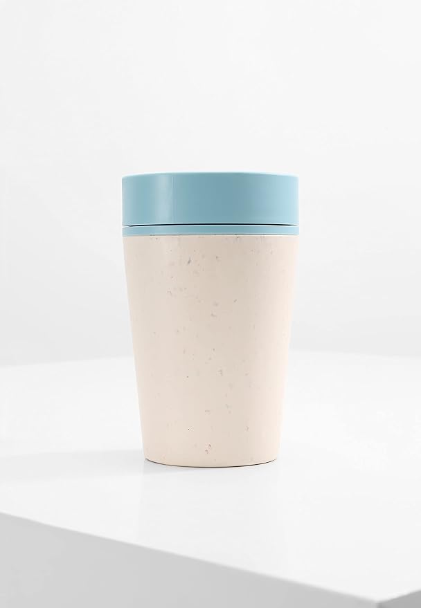 Circular and Co Leakproof Reusable Coffee Cup 8oz/227ml - The World's First Travel Mug Made from Recycled Coffee Cups, 100% Leak-Proof, Sustainable & Insulated. (Cream & Faraway Blue)
