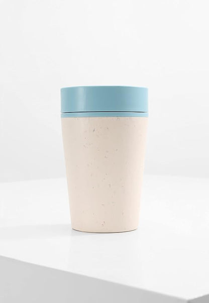 Circular and Co Leakproof Reusable Coffee Cup 8oz/227ml - The World's First Travel Mug Made from Recycled Coffee Cups, 100% Leak-Proof, Sustainable & Insulated. (Cream & Faraway Blue)