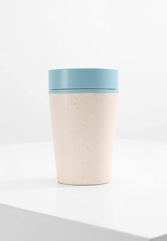 Circular and Co Leakproof Reusable Coffee Cup 8oz/227ml - The World's First Travel Mug Made from Recycled Coffee Cups, 100% Leak-Proof, Sustainable & Insulated. (Cream & Faraway Blue)