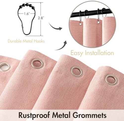 MIULEE Linen Fabric Shower Curtain Blush Pink W72*L72 12 Metal Hooks