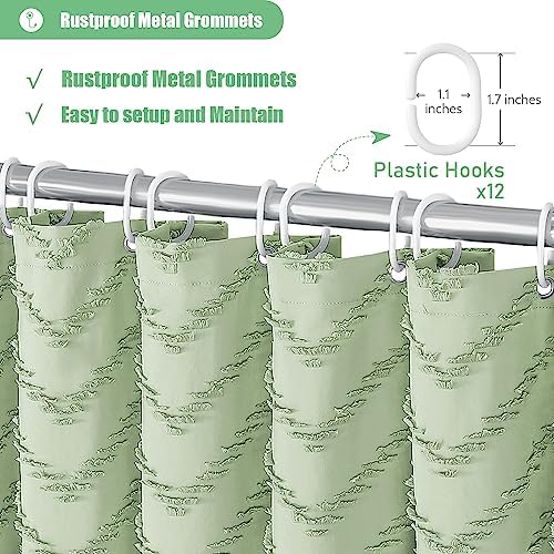 Dynamene Boho Farmhouse Shower Curtain Tufted Chevron 72"x72" Sage Green
