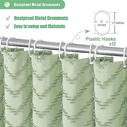 Dynamene Boho Farmhouse Shower Curtain Tufted Chevron 72"x72" Sage Green