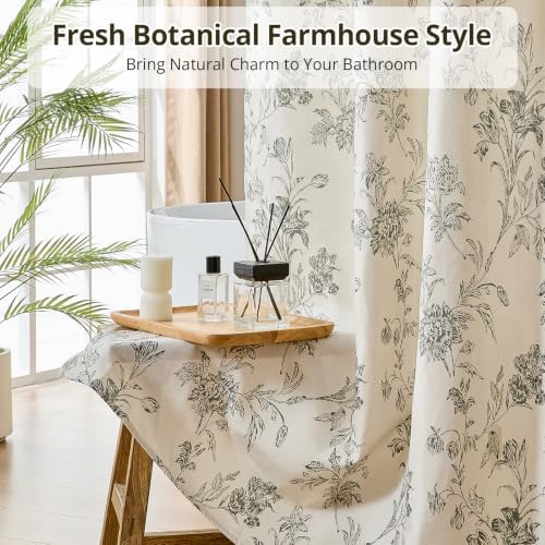 Warmstar Farmhouse Shower Curtain,Grey Floral Shower Curtain for Bathroom Linen Look Vintage Shower Curtain with Weighted Hem,72" W x 72" L