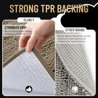 OLANLY Thick Bathroom Runner Rugs 44x24, Soft Chenille Long Bath Rugs, Tan