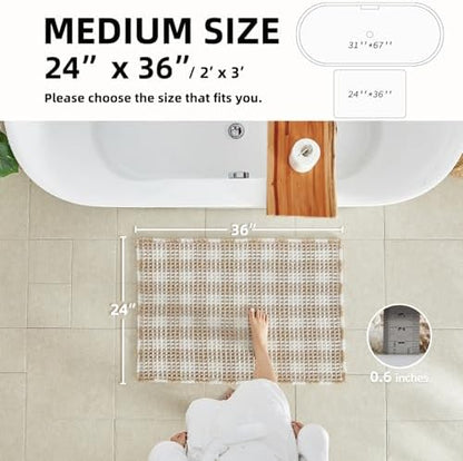 TYUU Waffle Bath Mat, Boho Bathroom Rugs Non Slip, 36x24 Khaki & White