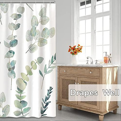 AWERT Small Half Size Stall Shower Curtain with 6 Hooks Green Leaves Shower Stall Curtain 36 x 72 Boho 36 inch Shower Curtain for Bathroom/RV and Camper