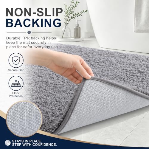 OLANLY Microfiber Large Bathroom Rugs 40x32, Soft Absorbent Bath Mat, Grey