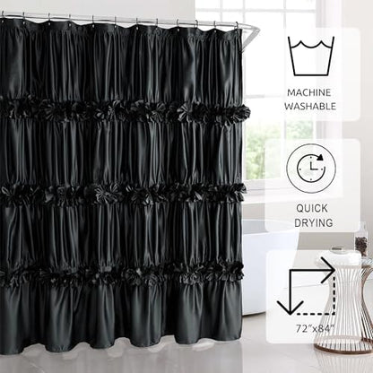 Homechoice Decor Black Ruffle Shower Curtain 72" W x 84" H