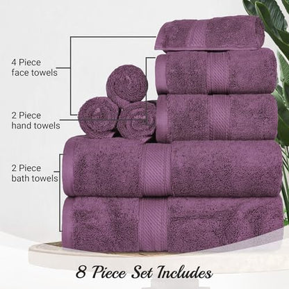 SUPERIOR Egyptian Cotton Ultra Plush & Absorbent, 8 Piece Set, Plum