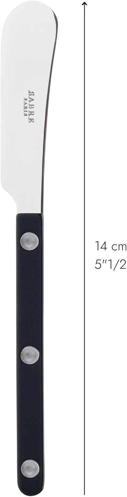 Sabre Paris - Set of 2 Spreader Knives 5.5 inches - Bistrot Collection - Perfect for Butter, Tapenades, Spreads - Stainless Steel & Nylon - Dishwasher Safe - Black - Brilliant Finish