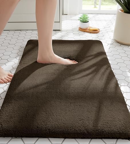 MINIDEAR Bathroom Rugs 36x24 Brown - Thick Memory Foam Bath Mat, Ultra Soft & Plush Fluffy, Non-Slip, Quick Dry, Absorbent Washable Floor Microfiber Mat for Tub, Home Decor Accessories