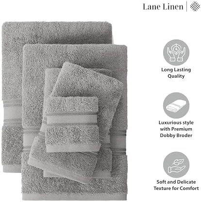LANE LINEN Bath Towel Set 100% Cotton 3 Piece Soft Absorbent - Grey