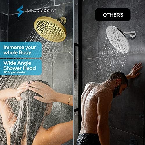 SparkPod Rain Shower Head, 8 Inch Round, Egyptian Gold Finish