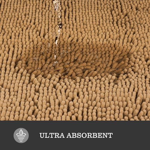 Yeaban Chenille Tan Bathroom Rug 20"x32", Non-Slip Rubber Backing